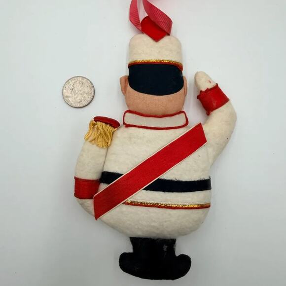 Vintage Christmas Ornaments Lot 3 Santa Tractor Felt Soldier Ceramic Face Decor - Picture 6 of 7